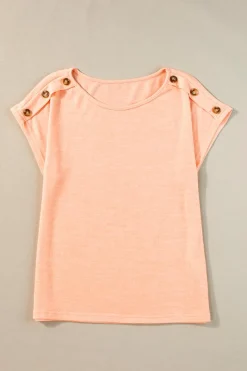 New Dear-Lover Button Detail Batwing Sleeve Casual Tee Apricot Pink