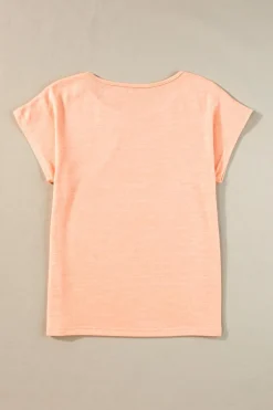 New Dear-Lover Button Detail Batwing Sleeve Casual Tee Apricot Pink