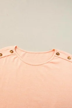 New Dear-Lover Button Detail Batwing Sleeve Casual Tee Apricot Pink