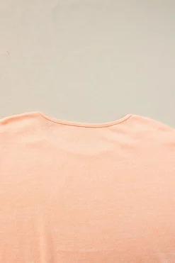 New Dear-Lover Button Detail Batwing Sleeve Casual Tee Apricot Pink