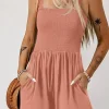 Hot Dear-Lover Casual Pocketed Smocked Sleeveless Romper Apricot Pink