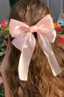 Sale Dear-Lover Gauze Bowknot Hair Clip Apricot Pink