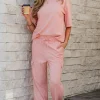 Hot Dear-Lover Half Sleeve T-Shirt & Cargo Sweatpants Set Apricot Pink