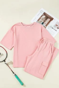 Hot Dear-Lover Half Sleeve T-Shirt & Cargo Sweatpants Set Apricot Pink