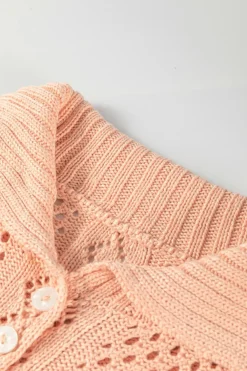 Online Dear-Lover Hollowed Knit 3/4 Dolman Sleeve Buttoned Collared Sweater Apricot Pink