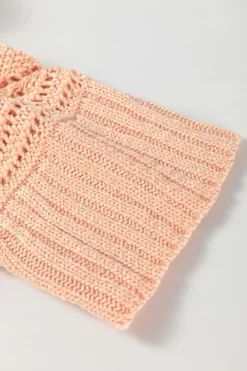 Online Dear-Lover Hollowed Knit 3/4 Dolman Sleeve Buttoned Collared Sweater Apricot Pink