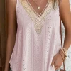 Outlet Dear-Lover Lace Crochet Splicing V Neck Loose Fit Tank Top Apricot Pink
