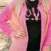 Sale Dear-Lover Mineral Wash Sequin Patchwork Flap Pocket Shacket Apricot Pink