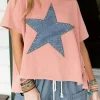 New Dear-Lover Mineral Wash Studded Star Patch Graphic High Low Tee Apricot Pink