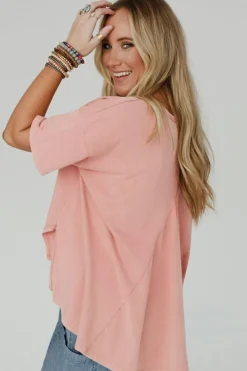 New Dear-Lover Mineral Wash Studded Star Patch Graphic High Low Tee Apricot Pink