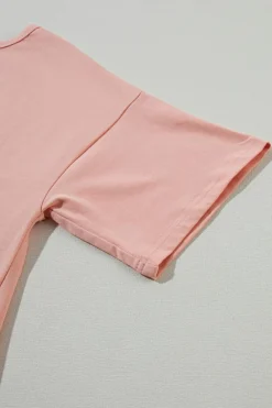New Dear-Lover Mineral Wash Studded Star Patch Graphic High Low Tee Apricot Pink