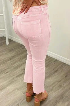Hot Dear-Lover Multi Buttons Raw Edge Crop Jeans Apricot Pink