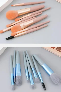 Clearance Dear-Lover 8pcs Soft Fluffy Mini Makeup Brush Set with Bag Apricot Pink