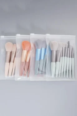 Clearance Dear-Lover 8pcs Soft Fluffy Mini Makeup Brush Set with Bag Apricot Pink