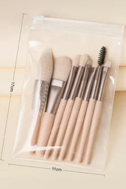 Clearance Dear-Lover 8pcs Soft Fluffy Mini Makeup Brush Set with Bag Apricot Pink