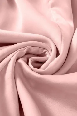 Online Dear-Lover Pleated Round Neck Flounce Sleeve Satin Blouse Apricot Pink