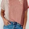 Online Dear-Lover Textured Colorblock Crew Neck T Shirt Apricot Pink