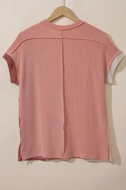 Online Dear-Lover Textured Colorblock Crew Neck T Shirt Apricot Pink