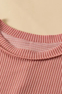 Online Dear-Lover Textured Colorblock Crew Neck T Shirt Apricot Pink