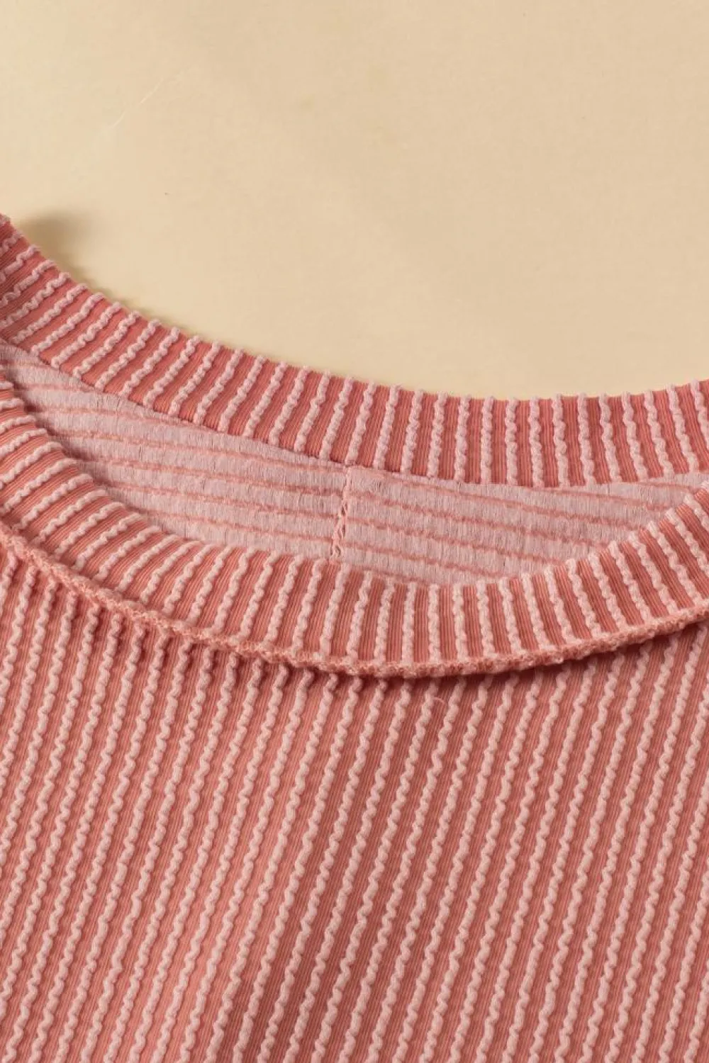 Online Dear-Lover Textured Colorblock Crew Neck T Shirt Apricot Pink
