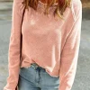 Fashion Dear-Lover Textured Round Neck Long Sleeve Top Apricot Pink
