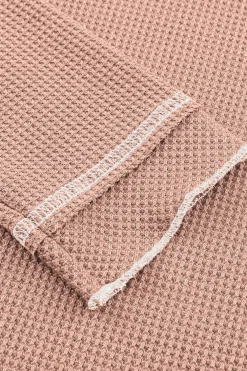 Fashion Dear-Lover Textured Round Neck Long Sleeve Top Apricot Pink