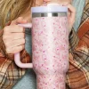 Hot Dear-Lover Valentine Heart Shaped Print Stainless Steel Vacuum Cup 40oz Apricot Pink