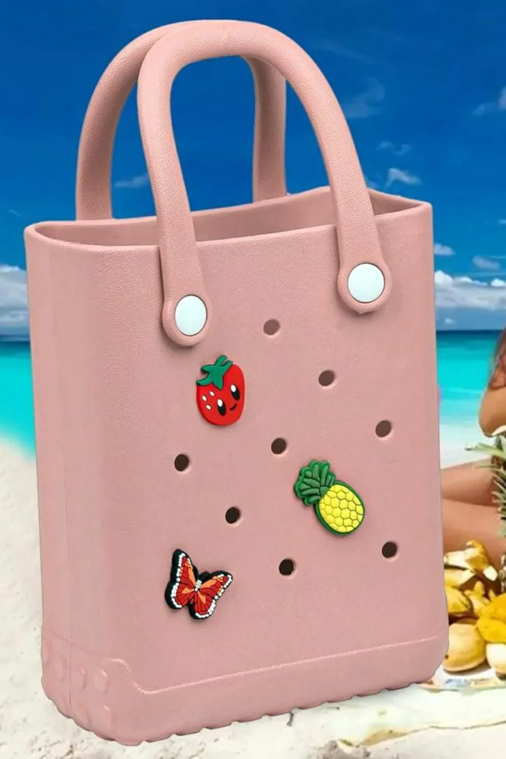 Hot Dear-Lover Waterproof EVA Random Decorations Hollow Tote Bag Apricot Pink