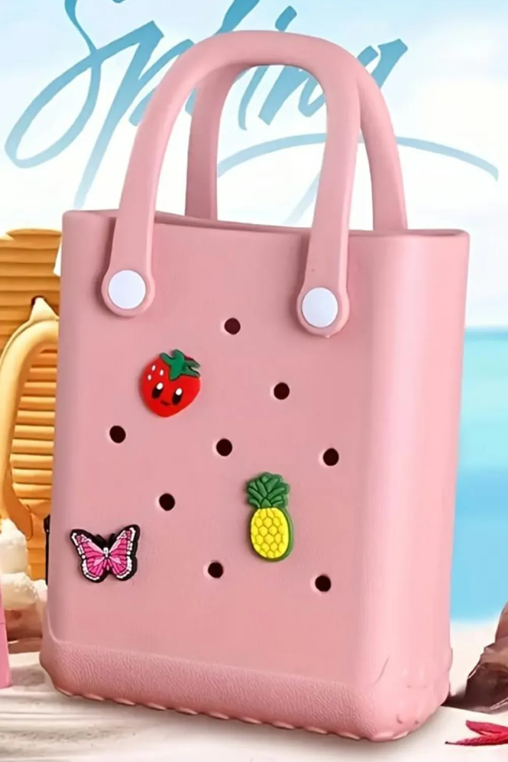 Hot Dear-Lover Waterproof EVA Random Decorations Hollow Tote Bag Apricot Pink