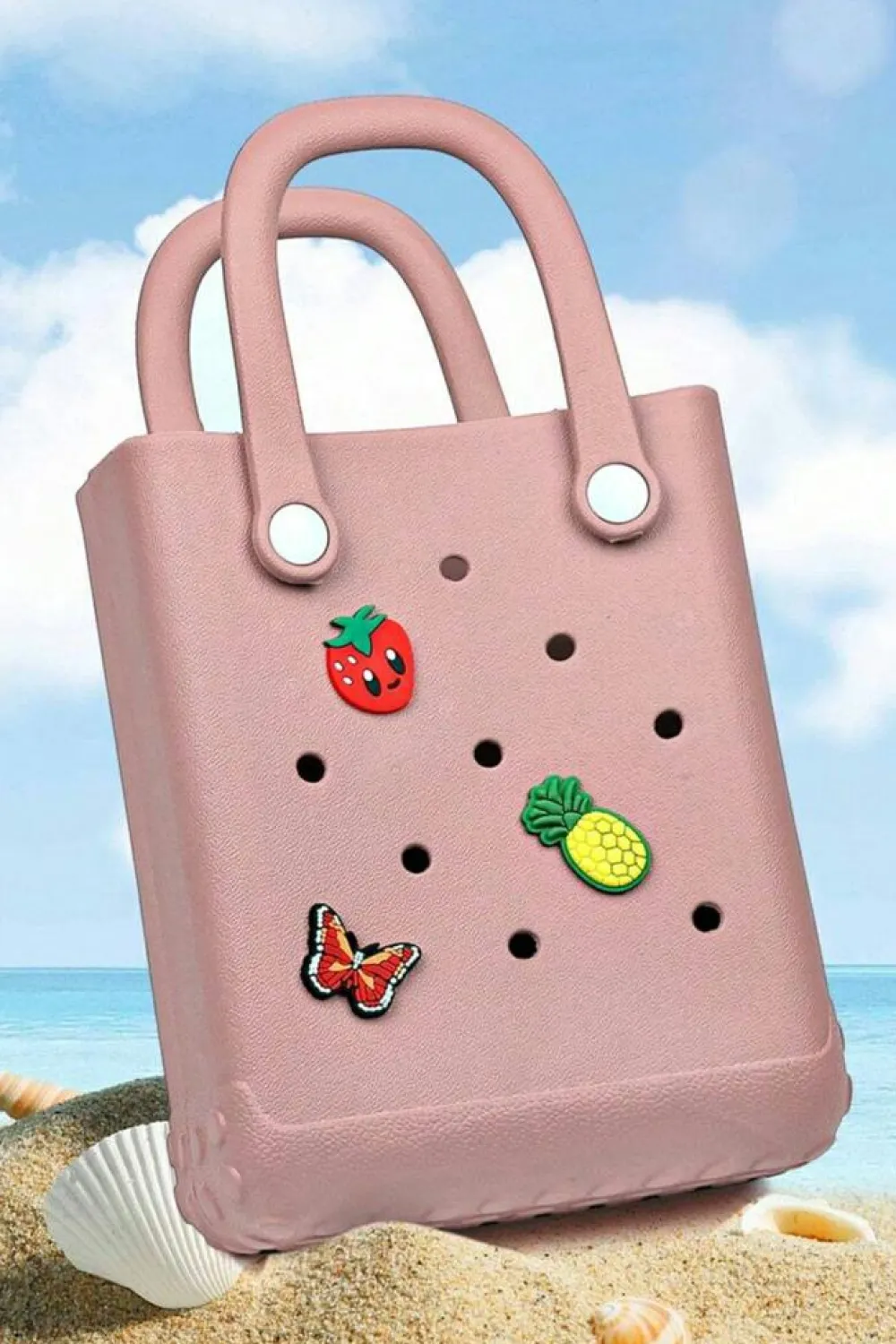 Hot Dear-Lover Waterproof EVA Random Decorations Hollow Tote Bag Apricot Pink