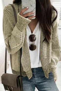 Hot Dear-Lover Plaid Contrast Trim Open Front Cardigan Apricot