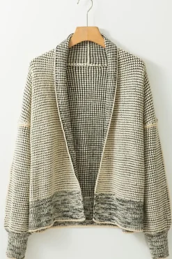 Hot Dear-Lover Plaid Contrast Trim Open Front Cardigan Apricot