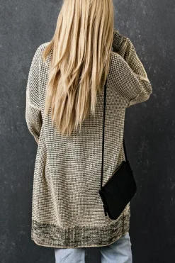 Best Dear-Lover Plaid Knitted Long Open Front Cardigan Apricot