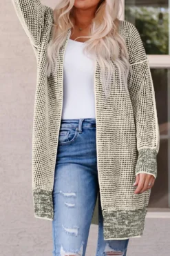 Best Dear-Lover Plaid Knitted Long Open Front Cardigan Apricot