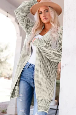 Best Dear-Lover Plaid Knitted Long Open Front Cardigan Apricot