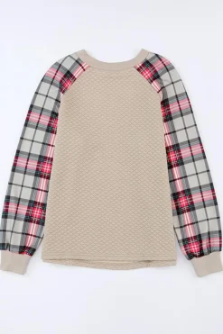 New Dear-Lover Plaid Raglan Sleeve Sweatshirt Apricot