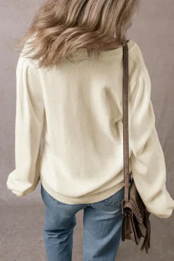 Hot Dear-Lover Pleated Sleeve Hollow Detail Button Sweater Cardigan Apricot