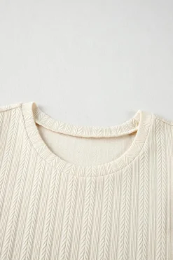 Fashion Dear-Lover Polka Dot Mesh Puff Sleeve Textured Blouse Apricot