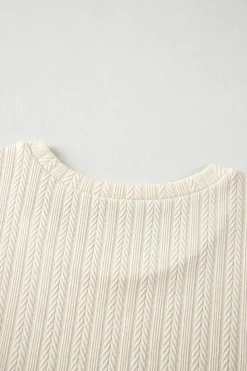 Fashion Dear-Lover Polka Dot Mesh Puff Sleeve Textured Blouse Apricot