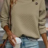 Online Dear-Lover Quilted Buttoned Neckline Stand Neck Pullover Sweatshirt Apricot