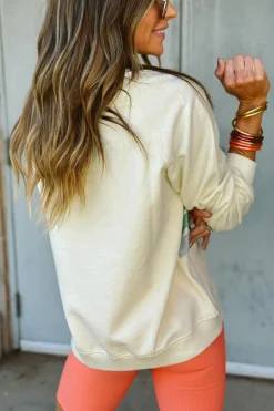 Best Dear-Lover Rainbow Colorblock Striped Pullover Sweatshirt Apricot