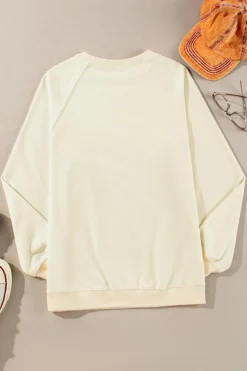 Best Dear-Lover Rainbow Colorblock Striped Pullover Sweatshirt Apricot