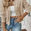 Outlet Dear-Lover Rhinestone Decor Multicolor Confetti Sweater Cardigan Apricot