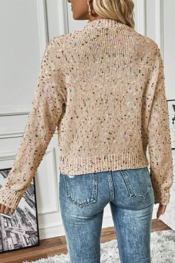 Outlet Dear-Lover Rhinestone Decor Multicolor Confetti Sweater Cardigan Apricot