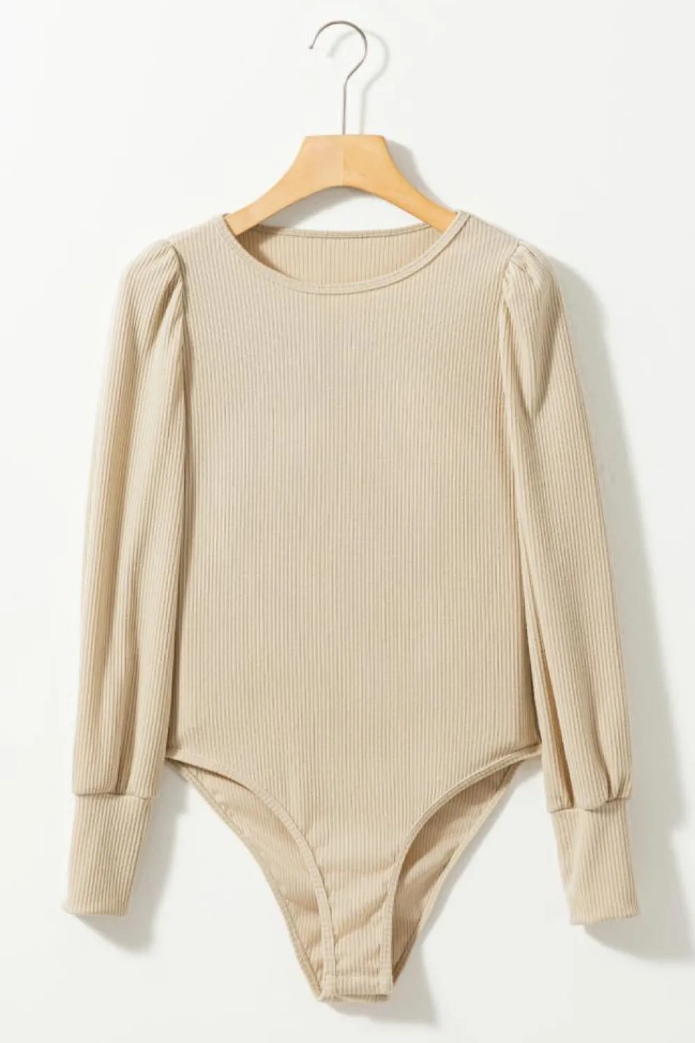 Fashion Dear-Lover Ribbed Balloon Sleeve Bodysuit Apricot