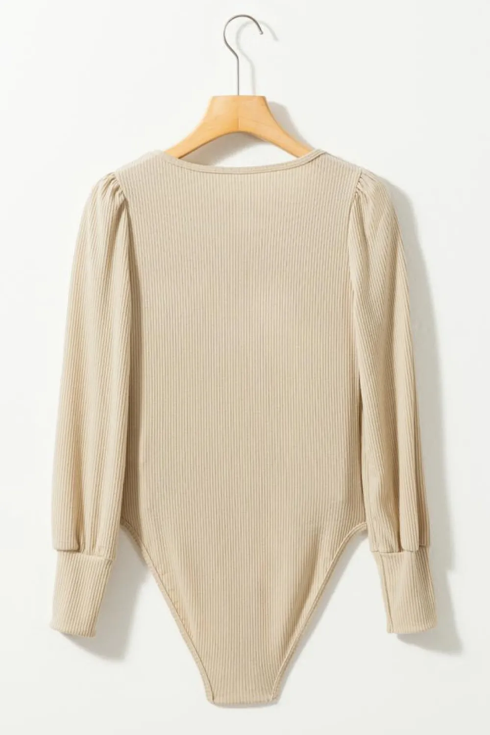 Fashion Dear-Lover Ribbed Balloon Sleeve Bodysuit Apricot