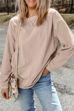 Best Dear-Lover Ribbed Corduroy Oversized Sweatshirt Apricot