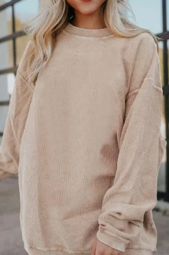 Best Dear-Lover Ribbed Corduroy Oversized Sweatshirt Apricot