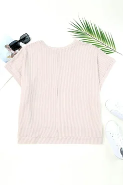 New Dear-Lover Ribbed Knit Batwing Sleeve Tunic Oversized T Shirt Apricot