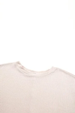 New Dear-Lover Ribbed Knit Batwing Sleeve Tunic Oversized T Shirt Apricot